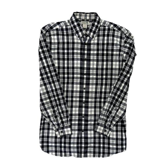 LL Bean Mens Flannel Button Up Long Sleeve Shirt Plaid Black White XL Tall - Picture 3 of 6